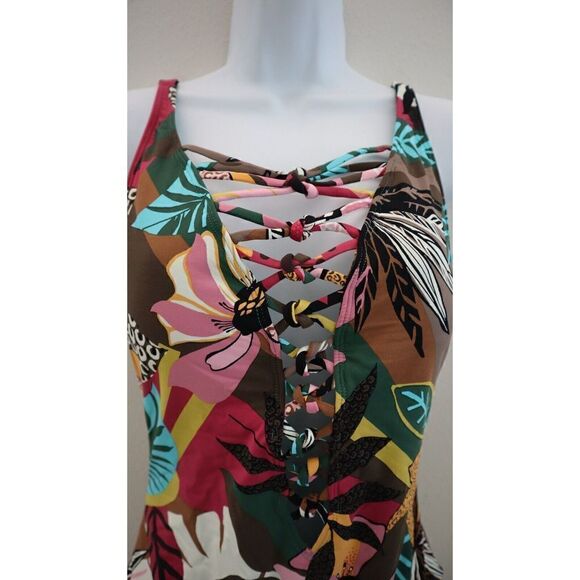 Bleu by Rod Beattie Sz 10 Multi Lace-Up Over-the-Shoulder 1-Piece Swimsuit $129 - Picture 3 of 16